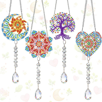 Seenelling 24 Pcs Diamond Painting Suncatcher Bulk Wind Chime Diamond Art Kits DIY Crafts with Crystal Pendant for Summer Spring Adult Window Garden Home Party Gift(Mandala)