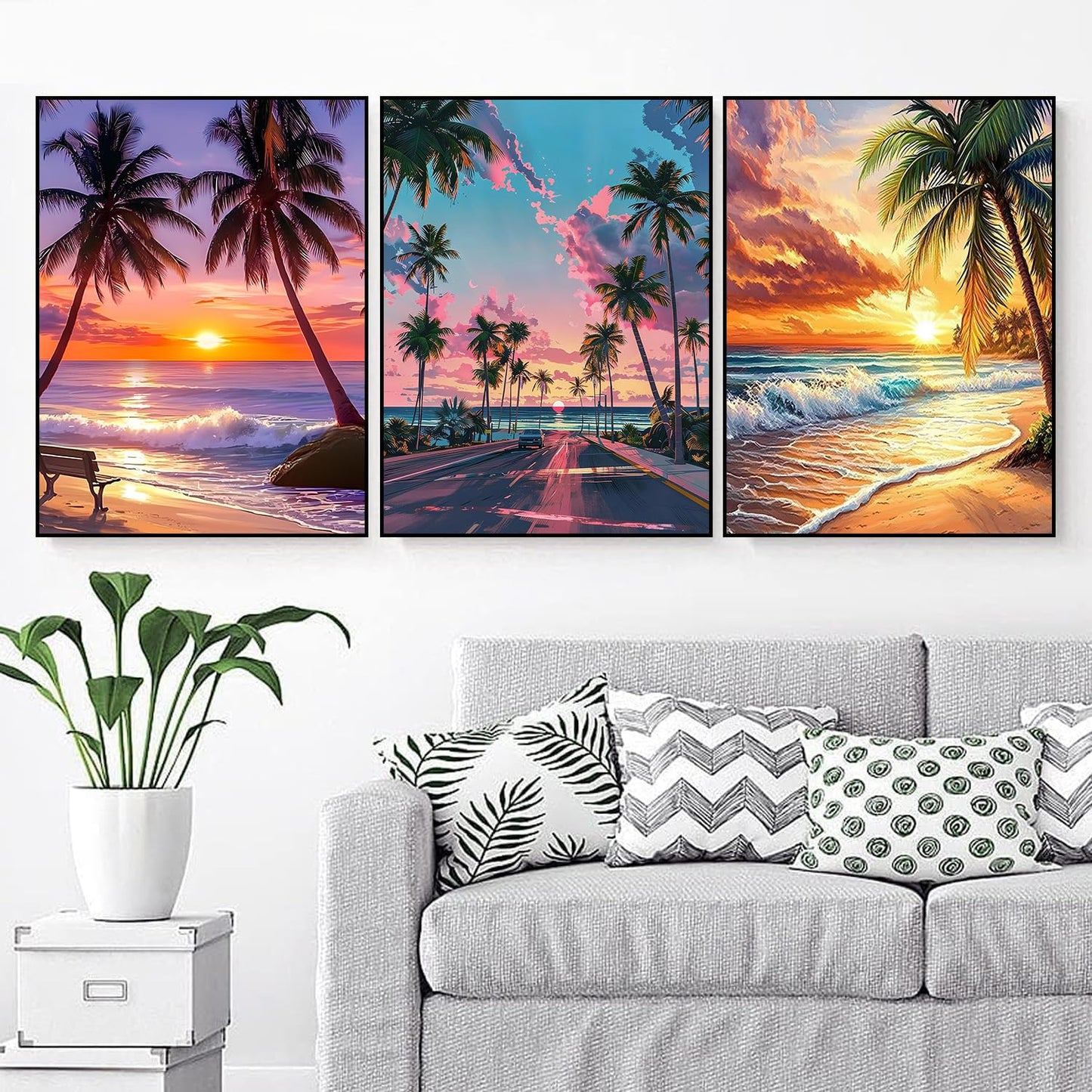 croshom Sunset Diamond Art Kits for Adults, 6 Packs Beach Diamond Painting Kits for Adults Beginners, 5D DIY Full Round Drill Gem Craft for Adult Gifts, Home Wall Decor 12" x 16"