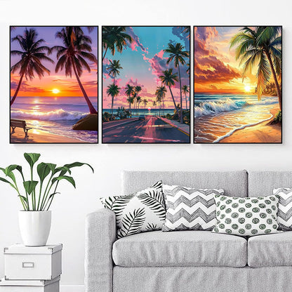 croshom Sunset Diamond Art Kits for Adults, 6 Packs Beach Diamond Painting Kits for Adults Beginners, 5D DIY Full Round Drill Gem Craft for Adult Gifts, Home Wall Decor 12" x 16"