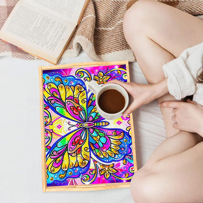 Leatrice Butterfly Diamond Art Kits for Adults Diamond Painting Serving Trays Wood Tray with Handle Big Gem Art DIY Crafts for Beginners Women in Party Kitchen Decor 7.8x11.8 Inches