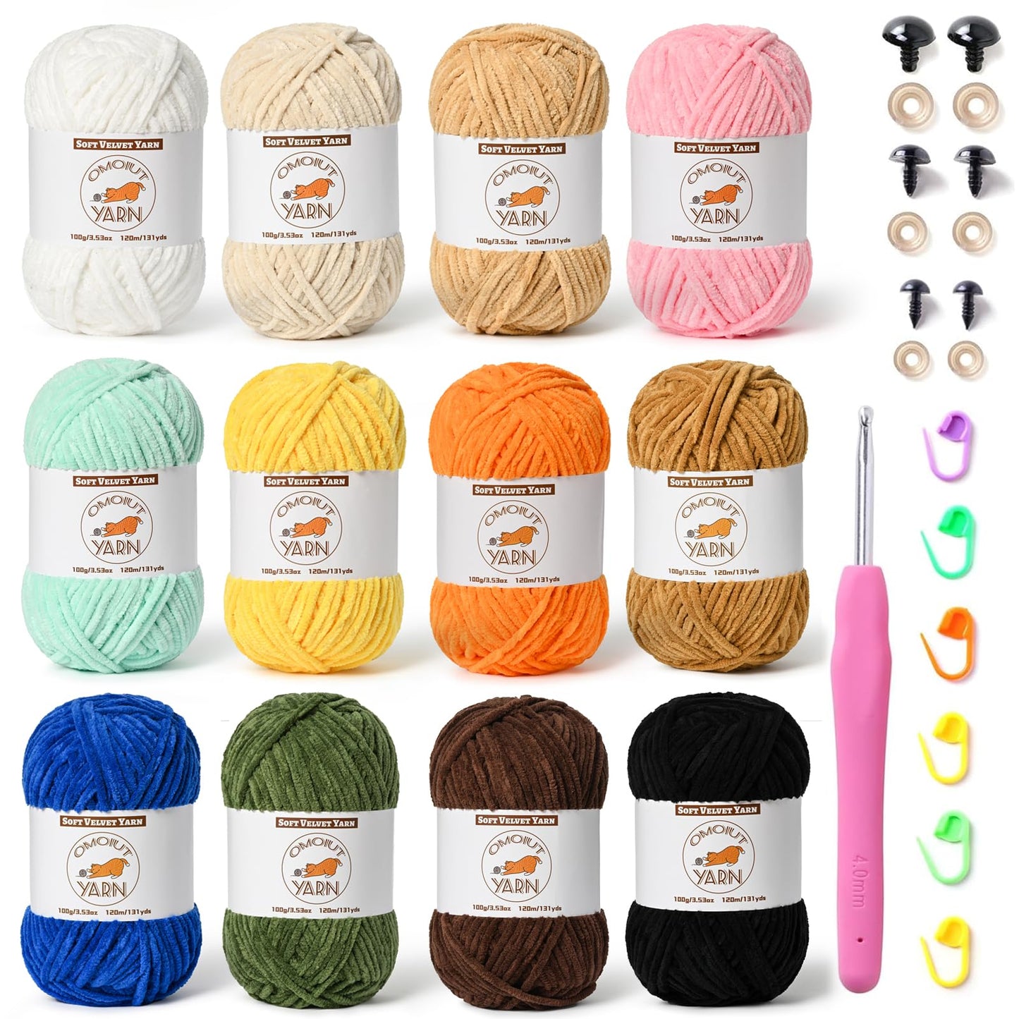 12 Skeins Fluffy Chenille Yarn for Crocheting, Soft Bulky Velvet Yarn for Knitting, Plush Baby Blanket Crochet Yarns, 1572 Yards Multicolor Amigurumi Yarn for Crafts Set F