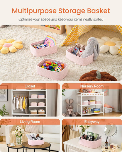 12 8 4.5 Inches, Closet 3 Pack Small Woven Basket, x x Storage Basket for Organizing, Cute Small Rope Shelf Cube
