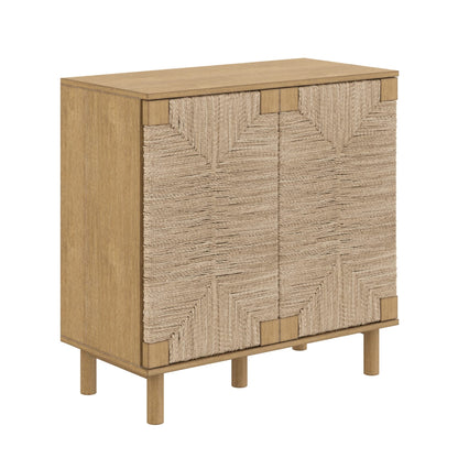 Nathan James Beacon Accent Natural Sideboard Storage Cabinet TV Stand in Light Wood with Adjustable Interior Shelf and Seagrass Doors, for Hallway, Entryway or Dining Room, Light Brown, Set of 2