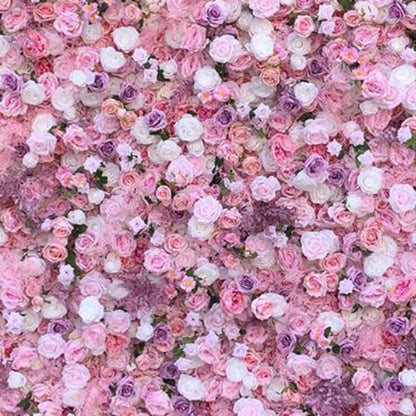 UYCVT Handmade Romantic Pink Purple Rose Wall Large Artificial Flower Wall Backdrop Panels, Rose Wedding Backdrop 3D Floral Wall Fabric Flower Wall for Party Bridal Wedding Bac-2m*2m/6.56 * 6.56FT