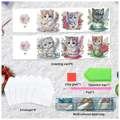 JZHYOAN 6Pcs Cat Diamond Art Card with Envelopes DIY Animal Diamond Painting Cards Birthday Greeting Cards for Holidays Celebrations Crystal Arts Craft Gem Art Gem Painting Mosaic Kit for Adults