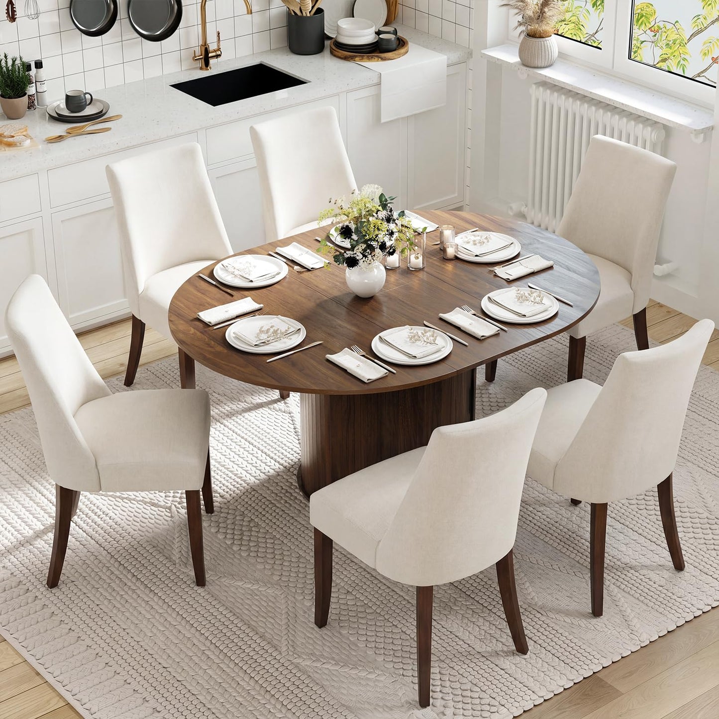 MALOL Modern Dining Chairs Set of 4, Mid Century Dining Room Chairs with Back, Farmhouse Upholstered Kitchen Chairs with Wood Legs for Dining Room/Restaurant, Beige