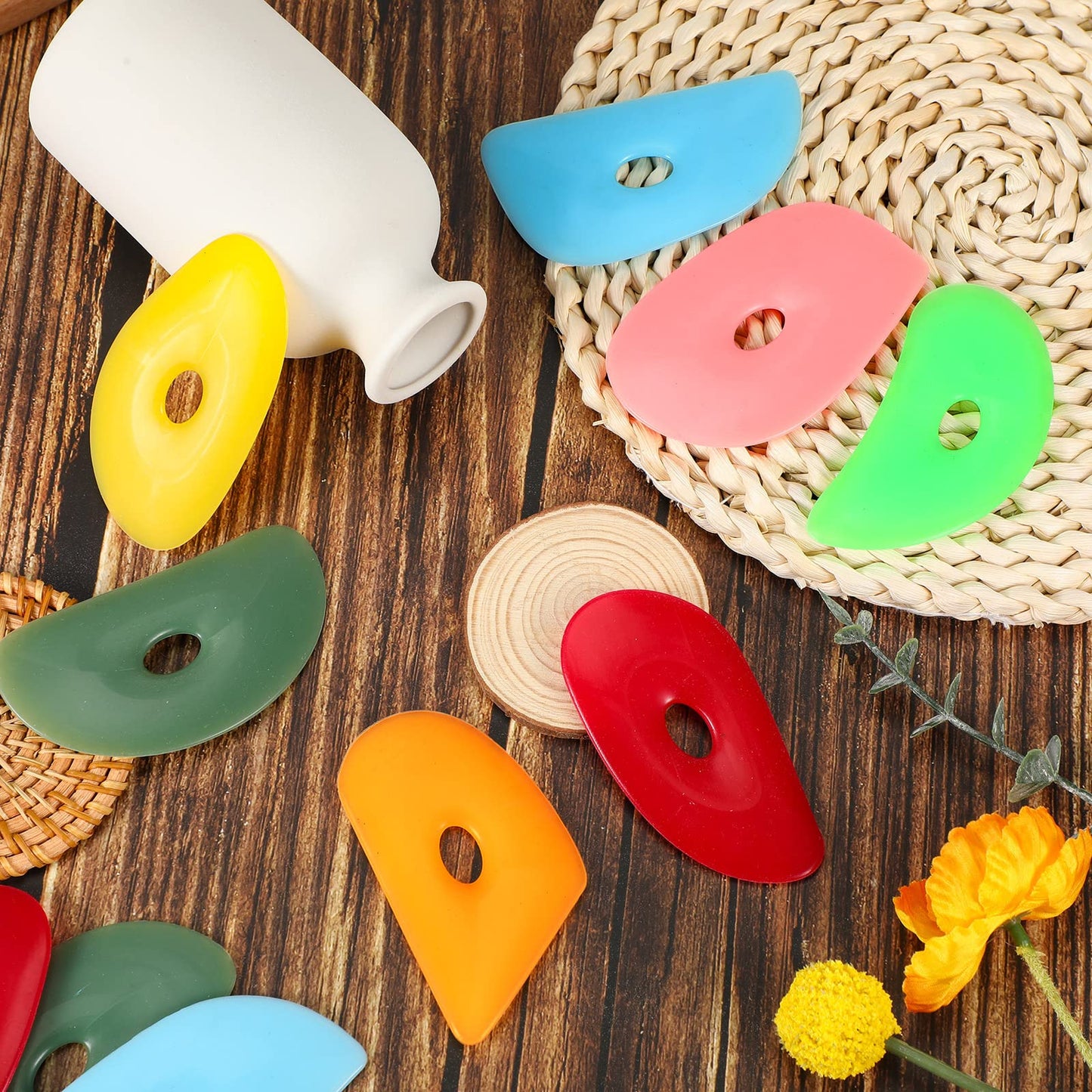 Sherr 21 Pcs Soft Ribs for Pottery Clay Silicone Rib Ceramics Tools Pottery Rubber Clay Ceramic Ribs for Adult DIY Smooths Shapes Sculpting Tools, 7 Styles(Bright Color,Classic Style)