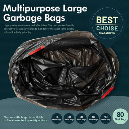 PAMI Tall 13-Gallon Kitchen Drawstring Trash Bags [80-Pack, Black] - Extra-Strong Plastic Garbage Bags- Thick Trash Can Liners For Kitchen, Bathroom & Outdoor Bins- 2ft x2ft Unscented Trash Bags