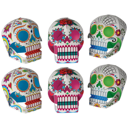 Beistle 6 Piece Three Dimensional Sugar Skull Day Of The Dead Centerpieces - Eye-Catching Dia De Los Muertos Party Decorations, Made In USA Since 1900