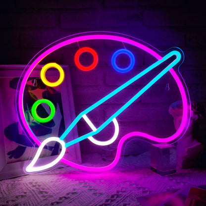 Paint Palette Neon Sign Dimmable Paint Pallet Neon Signs for Wall Decor Led Sign for Art Classroom Decor USB Powered Art Painting Light Up Sign