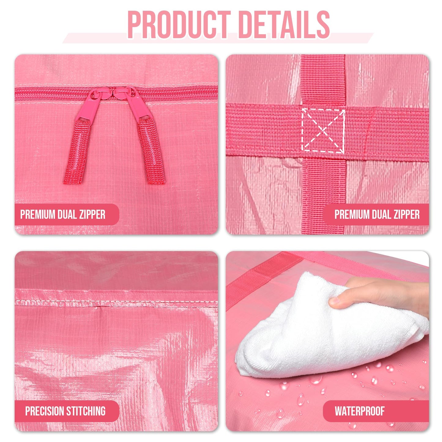 Extra Large Moving Bags Heavy Duty 2 Pack – Bubblegum Pink, 45x21x15 Inches Storage Bags for Moving, Packing, Traveling, and Organizing