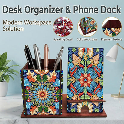 DIY Diamond Painting Kit, 2-in-1 Diamond Art Pen Holder & Cell Phone Stand, Mandala Crystal Rhinestone Mosaic Desktop Organizer, Arts and Crafts Kits for Adults and Beginners, Office Decor Gift