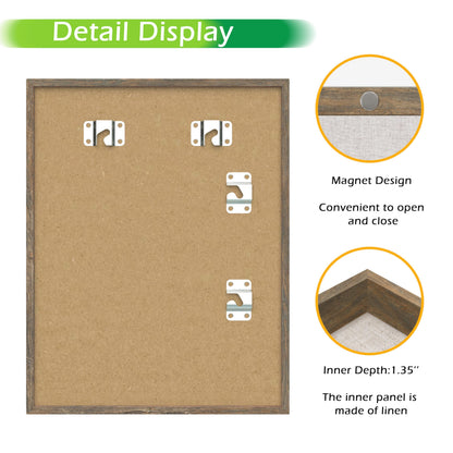 FrameWorks 8.5x11 Deep Shadow Box Frame, Wooden Display Case w. Linen Board & Tempered Glass Door - Brown Woodgrain - Medium - Wall Mounted