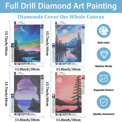 DOTSOPS Diamond Painting Kits Art Adults Painting Kit Crafts DIY 5D Diamond Art Packs Kits Full for Adults Beginner Home Wall Decoration Gift 11.8x15.7 Inches (4 Pack Landscape-b)