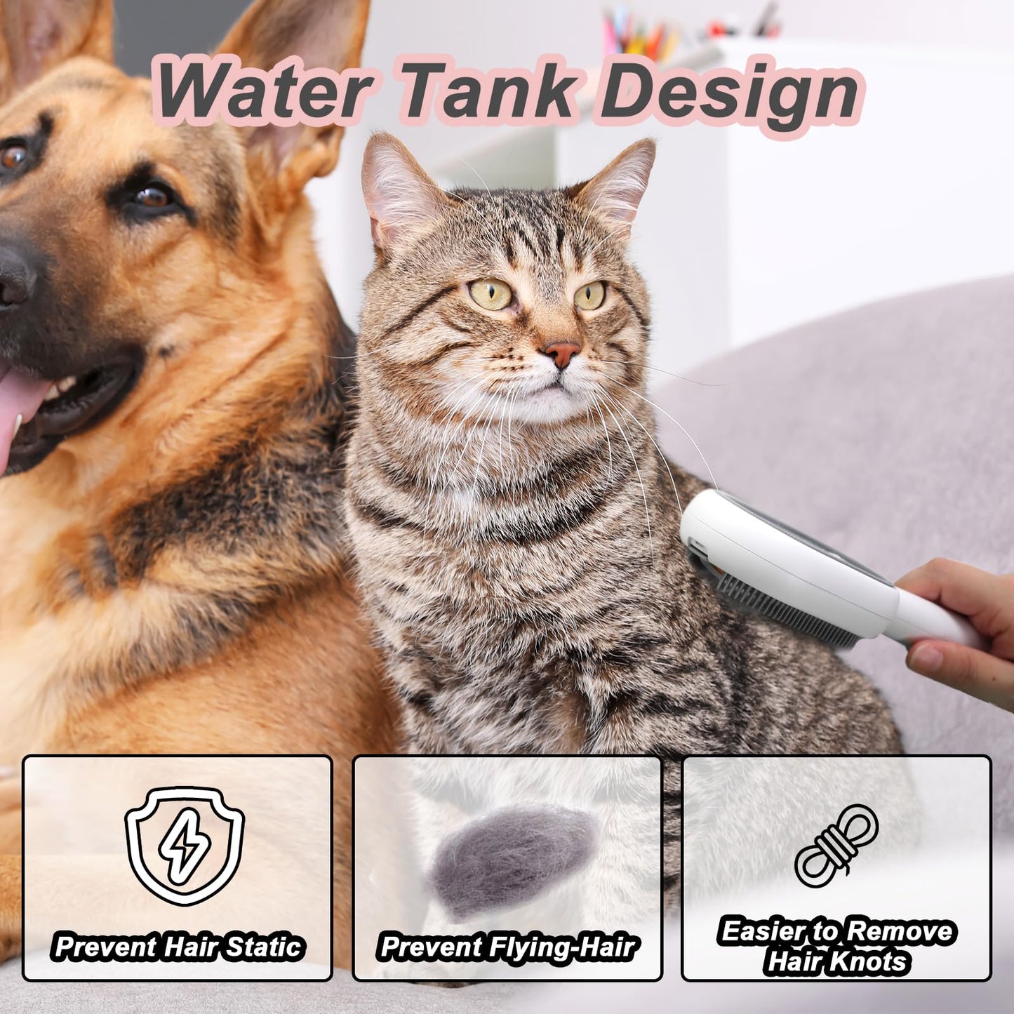 Water Brush for Cats Dogs, 4 in 1 Pet Grooming Bath Brush, 2 in 1 Cleaning Brush Cat, Wet Cat Comb, Pet Hair Removal Comb with Water Tank, Sticky Brush 2.0 (Towels Not Included)