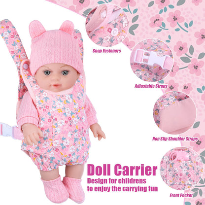 DOTVOSY 12" Baby Doll Set with Clothes and Baby Carrier for Dolls Reborn Baby Doll Accessories Include Feeding Bottles Nipple Toy Stuffs for Kids Age 3+