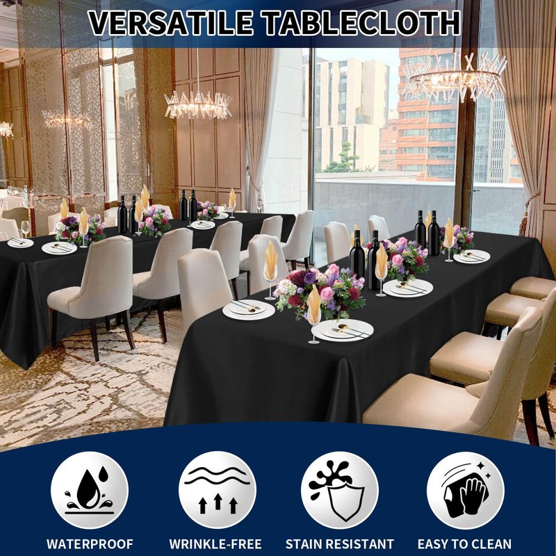 PureFit 6 Pack Rectangle Black Table Cloths 60 x 126 Inch for 6Ft Tables, Stain and Wrinkle Resistant Table Linens for Home Use, Wedding, Party, Banquet and Camping