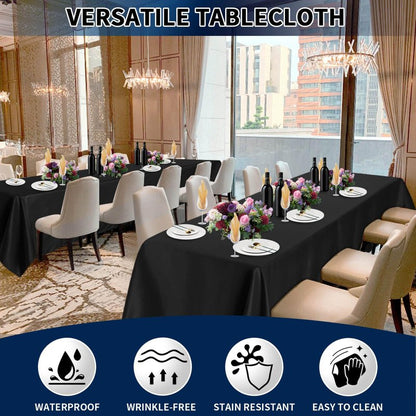 PureFit 6 Pack Rectangle Black Table Cloths 60 x 126 Inch for 6Ft Tables, Stain and Wrinkle Resistant Table Linens for Home Use, Wedding, Party, Banquet and Camping