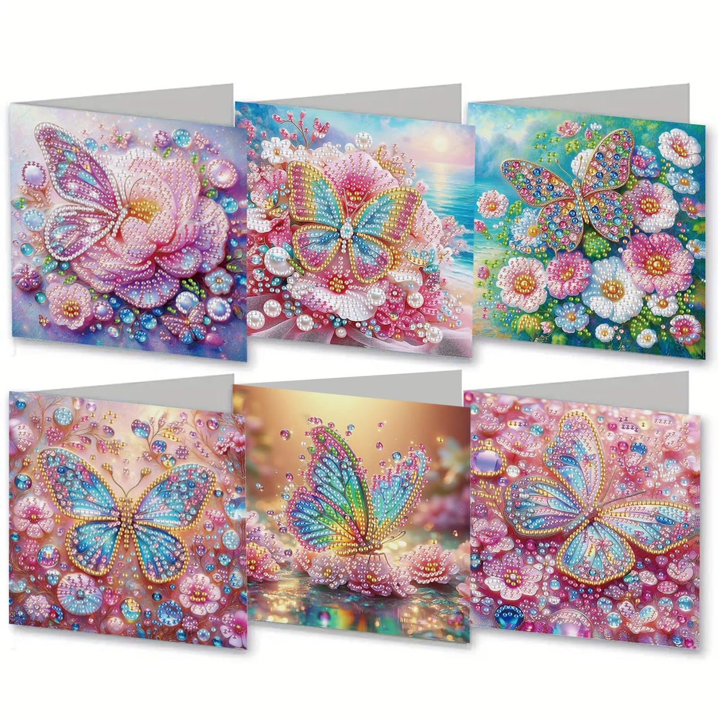 NanBaDa 6pcs Flower Butterfly DIY Diamond Painting Card Set, holiday diamond painting card set, suitable for giving to family and friends, Christmas, Valentine's Day holiday and birthday gifts
