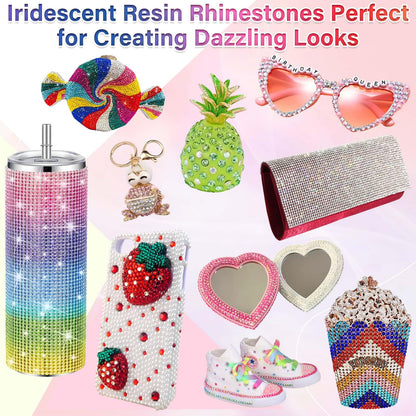 40000Pcs Resin Rhinestones with B7000 Jewelry Glue for Bedazzling Crafting, Rainbow Crystals Flat Back Gems with Craft Adhesive for DIY Graduation Cap Clothes Tumblers Shoes Nails and Face