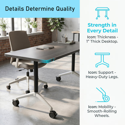JNMDLAKO Modular Folding Conference Table with Locking Wheels, 10 Pack Flip Top Mobile Training Table, Modern Meeting Seminar Tables for Office, Hotel Conference Room(10,Grey,47" L x 23" W x 29" H)