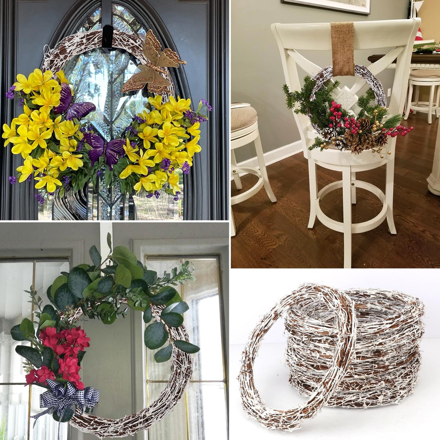 KUKLIPJIM 6 Pcs 12 inch Natural Grapevine Wreath Set, Hand-Woven Vine Branch Wreaths for DIY Crafts, Christmas Decorations, Home & Event Styling(White)