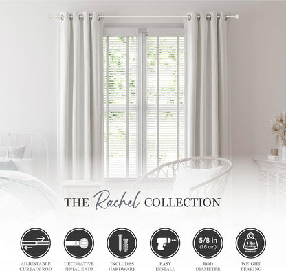 Kenney Rachel Fluted Ball Window Curtain Rod, Adjustable 28-48 Inch, Antique White