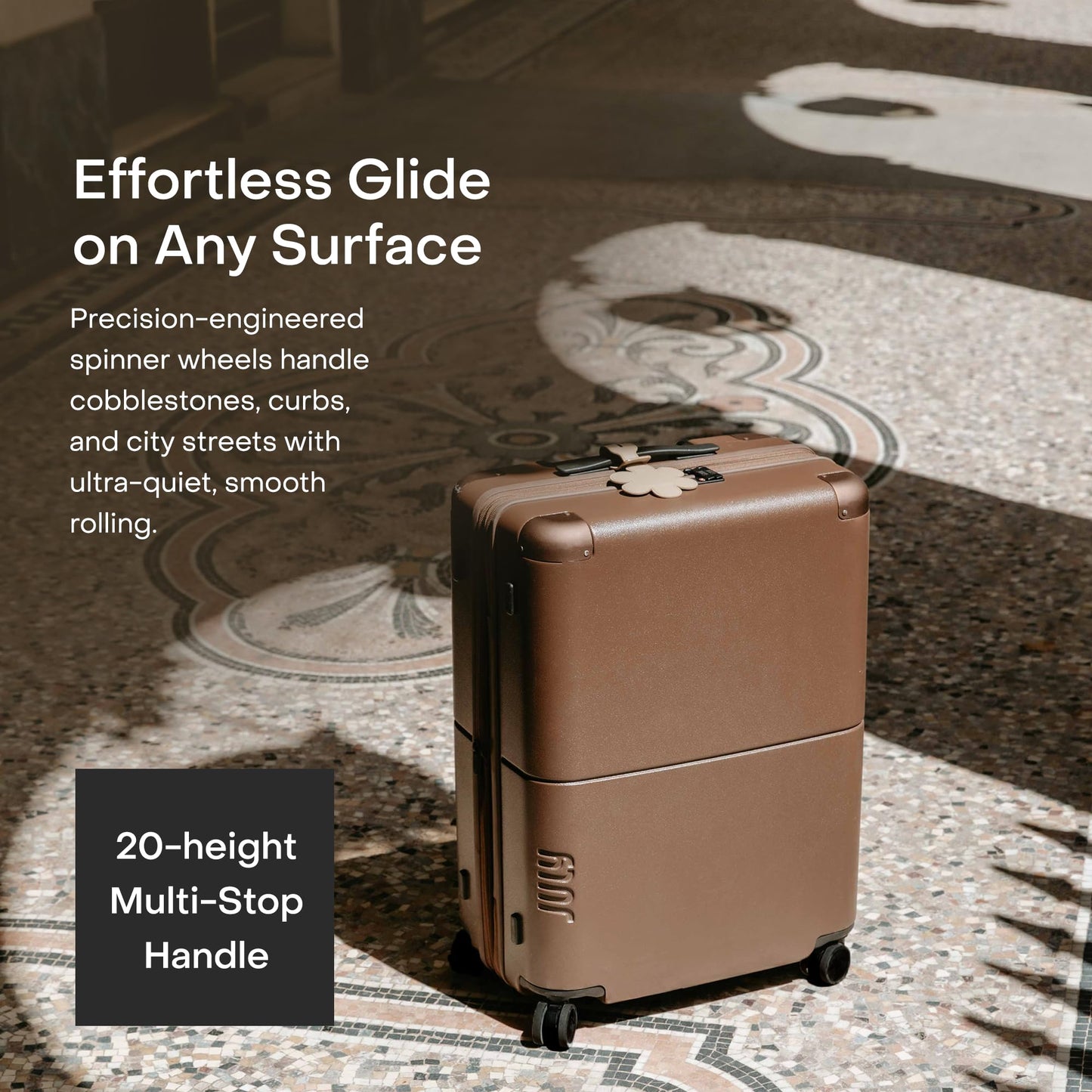 July Checked Expandable - 24.5" Airline Approved Check In Luggage with Wheels, Spinner Suitcase for Men & Women - TSA Lock Rolling Suitcase, Spinner Wheels, Expansion Zip, Y-Strap - Dark Brown