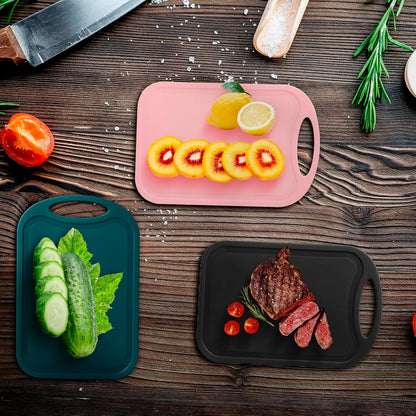 Cutting Boards for Kitchen, 3 Piece Plastic Cutting Board Set, Chopping Board with Juice Grooves and Carrying Handle