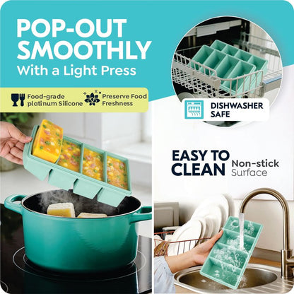 Silicone Freezer Trays with Lids, 1-Cup Soup Container Style Ice Cube Trays for Freezer - Leakproof, Dishwasher,Oven Safe, Stackable, Ideal for Frozen Broth, Leftovers & Meal Prep, BPA Free 2 Pack