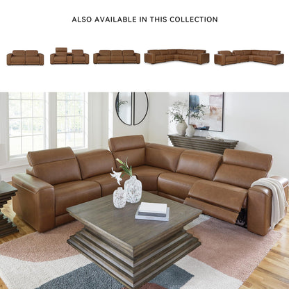 Signature Design by Ashley Rally-Up Straight Glam Leather Match 2-Piece Power Reclining Sectional Loveseat with Adjustable Headrest and USB Charging Ports, Dark Brown