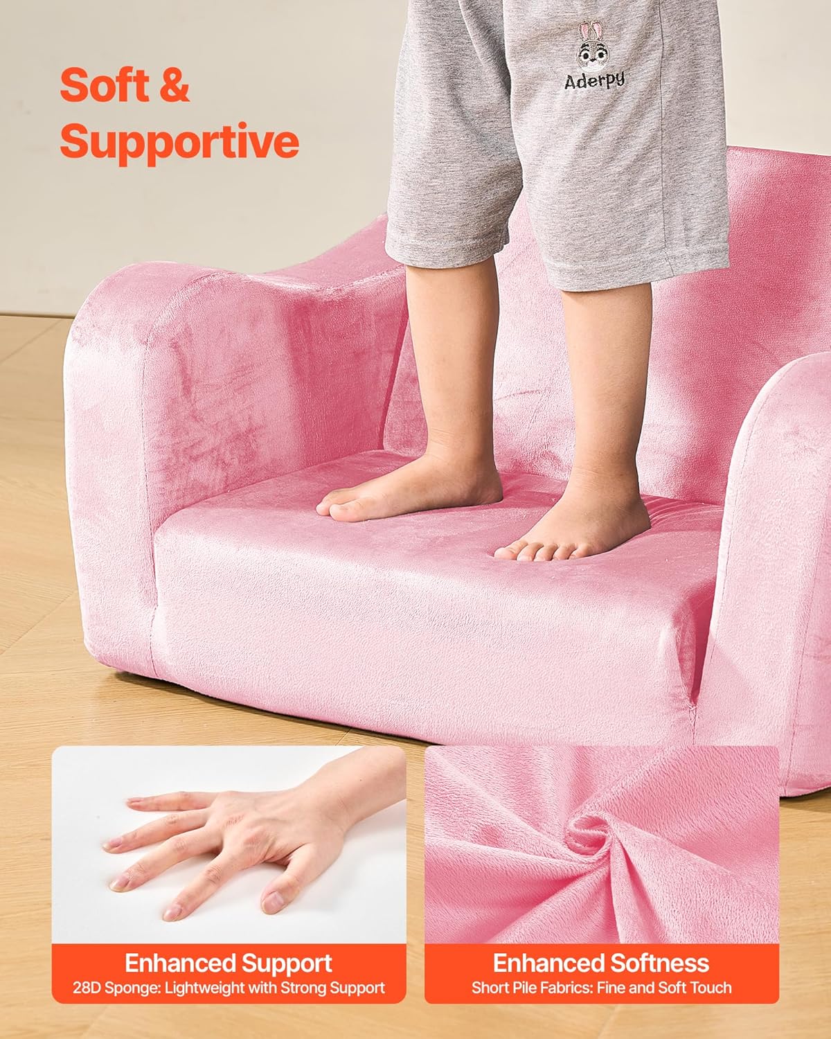2-in-1 28D VEVOR Kids Sofa, Foldable Toddler Soft Couch with Armrests, Made of Sponge & Short Pile, Convertible Toddler