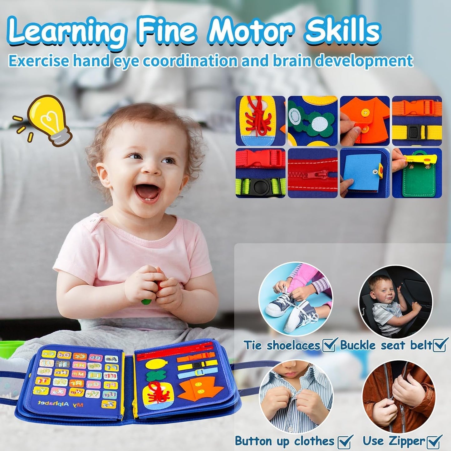 Busy Board, Montessori Toys for 1 2 3 Year Old - Toddler Toys for Ages 2-4 Boy Birthday Gift, Busy Book for toddlers 1-3, Toddler Learning Activities, Educational Learning Toy for Airplane Car Travel