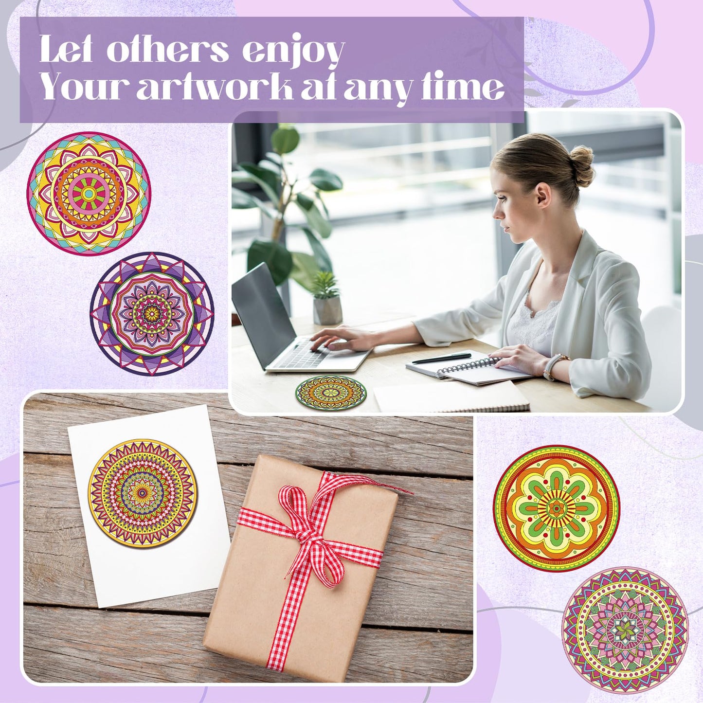 Reallnaive 77 Pcs Mandalas Coasters Painting Kit, 20 Set Wooden Drink Coasters 4 Inch with Holder & Markers Boho DIY Crafts for Adults, Women, Hobby, Color Your Own Art Craft Supplies