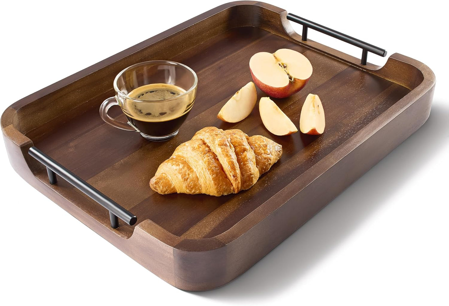 17"x13" TIDITA Ottoman Tray for Living Room Rectangle Serving Tray with Handles Acacia Wooden Tray for Coffee Table
