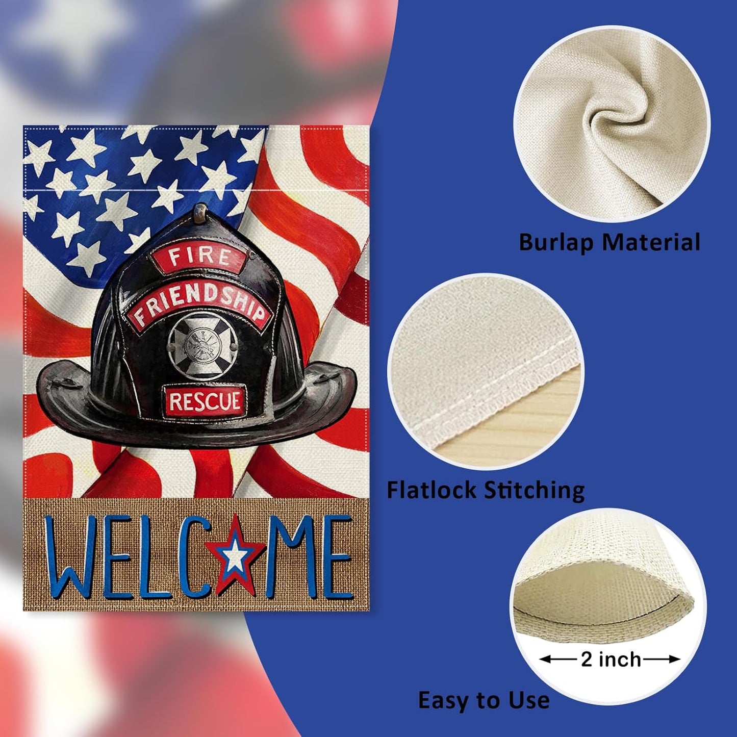 Welcome Firefighters Helmet Garden Flag, Fireman Emergency Rescue Alert Decorations, Double Sided 12x18 Outdoor Decor
