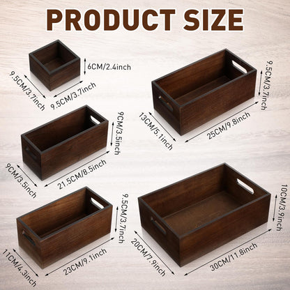 Yetene Set of 6 Wood Storage Boxes with Handles Wooden Nesting Crates Rustic Farmhouse Storage Container for DIY Crafts Party Home Table Decoration Display(Brown)