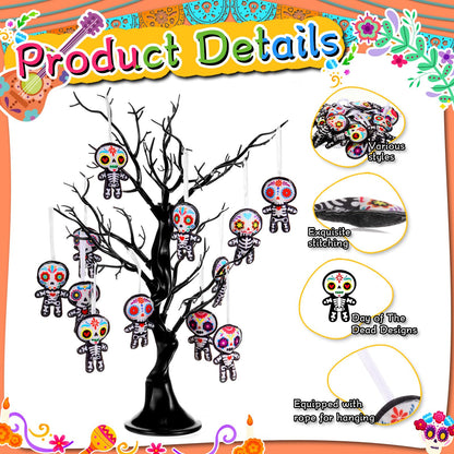Remagr 24 Pcs Dia De Los Muertos Felt Ornaments, Mexcian Skeleton Halloween Ornaments for Day of The Dead Themed Party School Bags Indoor Outdoor Tree Hanging Decorations (Skull)