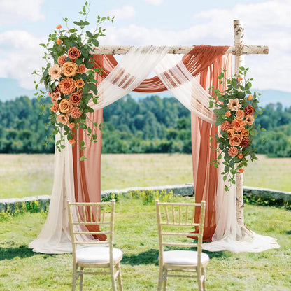 Fsslower Artificial Wedding Arch Flowers Kit(Pack of 4), 2 Pcs Floral Arrangement with 2 Pcs Fabric Drap for Arch Decorations Wedding Decor Ceremony Arbor Reception Backdrop（Terracotta）