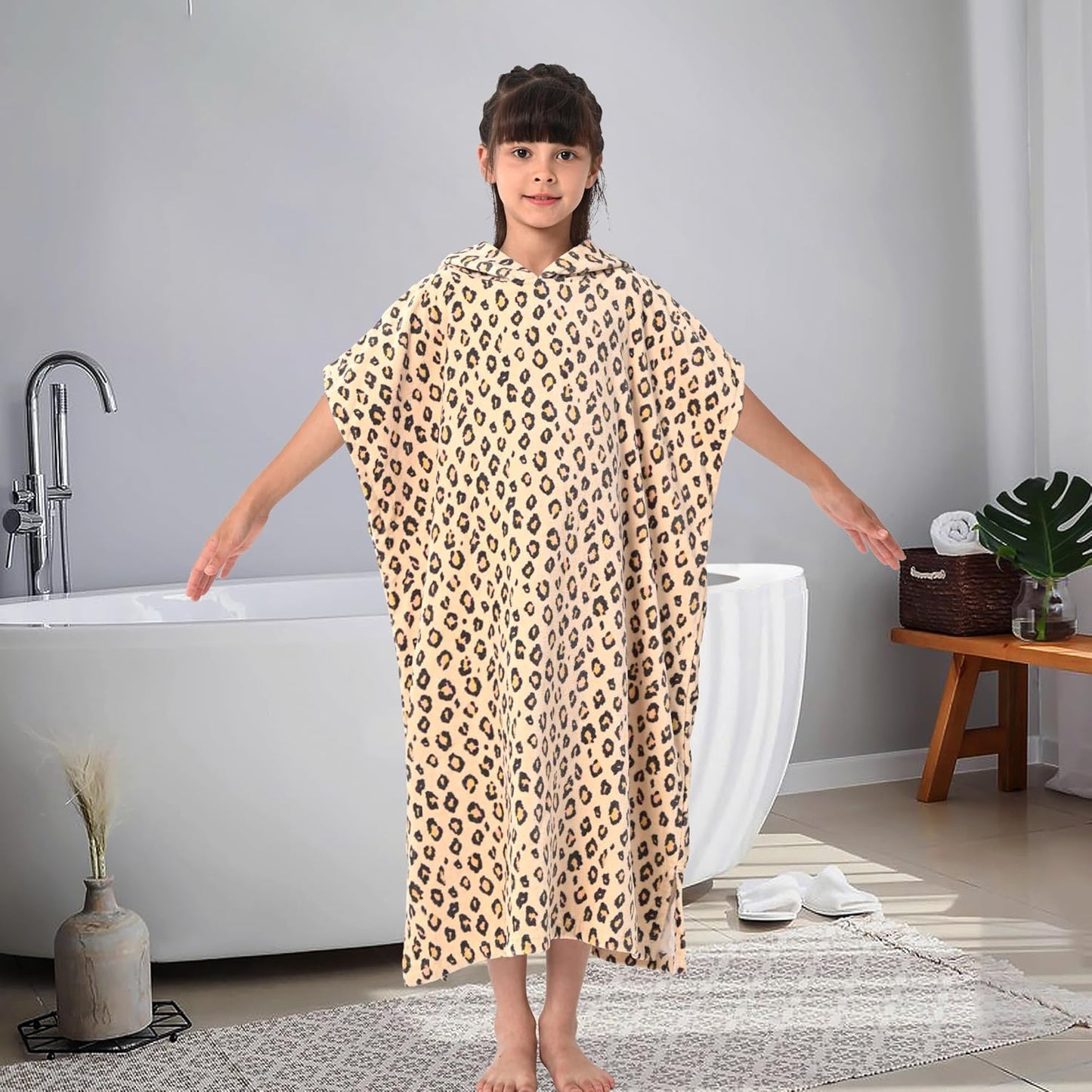 8-14 Teens,100% VOOVA & MOVAS Towels Robe for Girl Cotton Poncho Towel for Big Kids, Large Absorbent Hooded Towel Dress
