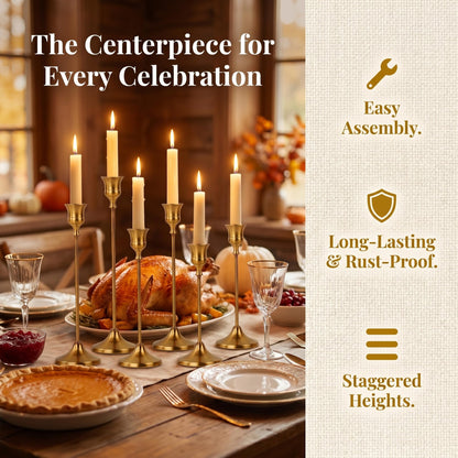 Oakernel French Gold Taper Candle Holders 2 Sets(6 Pcs) - Tall Metal Candlestick Holders for Table Centerpiece, Formal Dinner, Wedding, Fireplace Mantel Decor, Fits 3/4 Inch Thick Candles