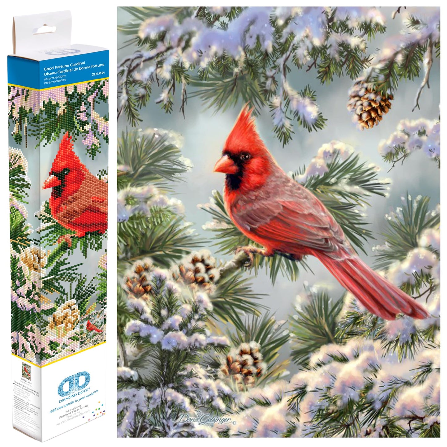 DIAMOND DOTZ Good Fortune Cardinal Diamond Painting Kits for Adults - Diamond Art Kits a Relaxing Creative Craft Kit with Dotz Gems 17.9x14