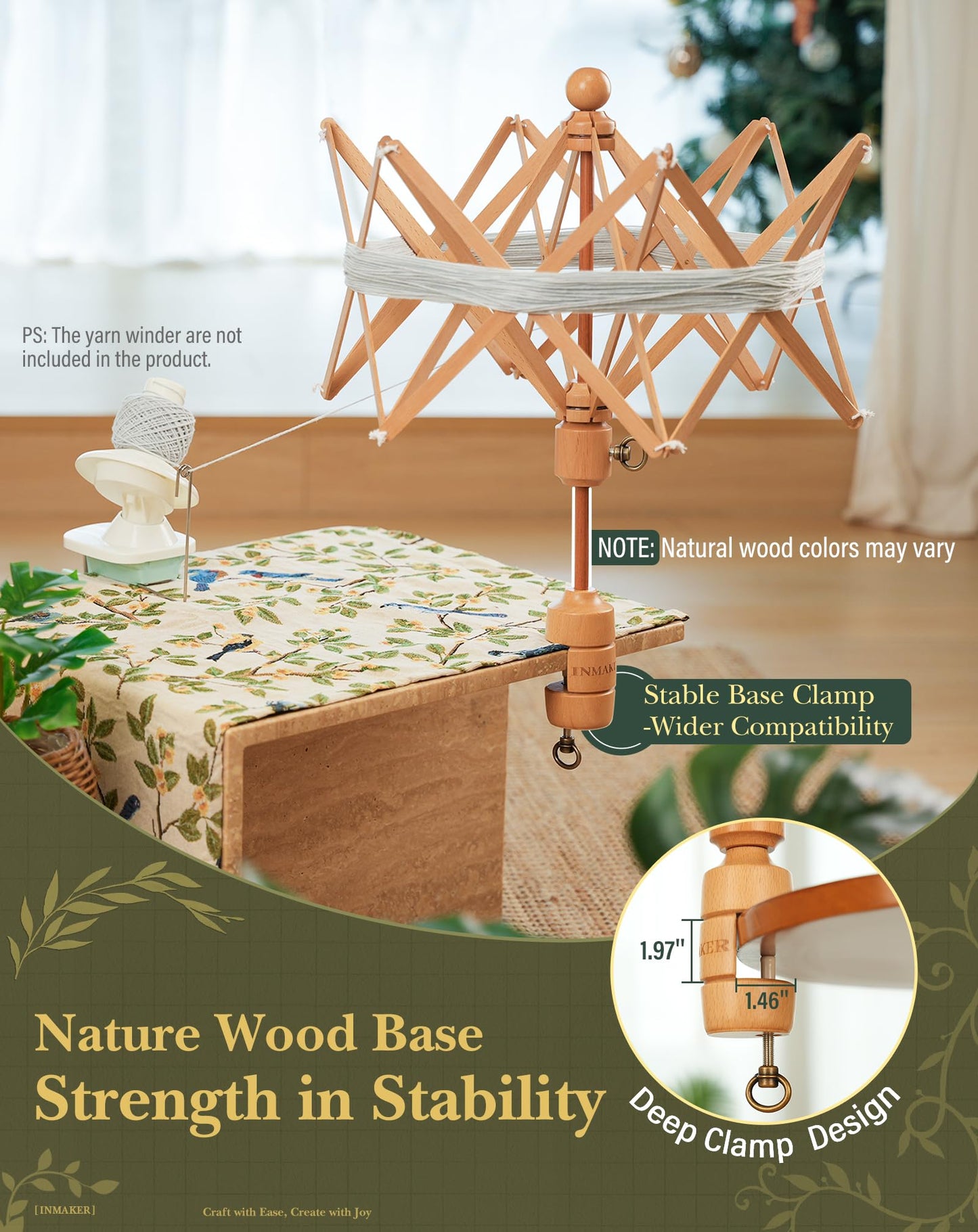 INMAKER Yarn Swift, Wooden Yarn Umbrella Swift，Crochet Accessories for Winding, Cool Gifts for Crocheters and Knitting Lovers