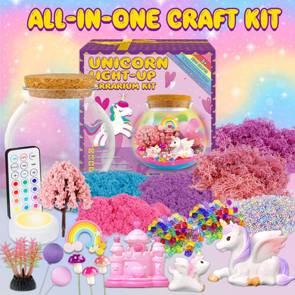 7july Unicorn Terrarium Crafts Kit for Kids-LED Night Light Up & Remote Unicorn Birthday Gifts Toys for Girls Ages5 6 7 8 9 10 Year Old-Christmas Gifts for Girls