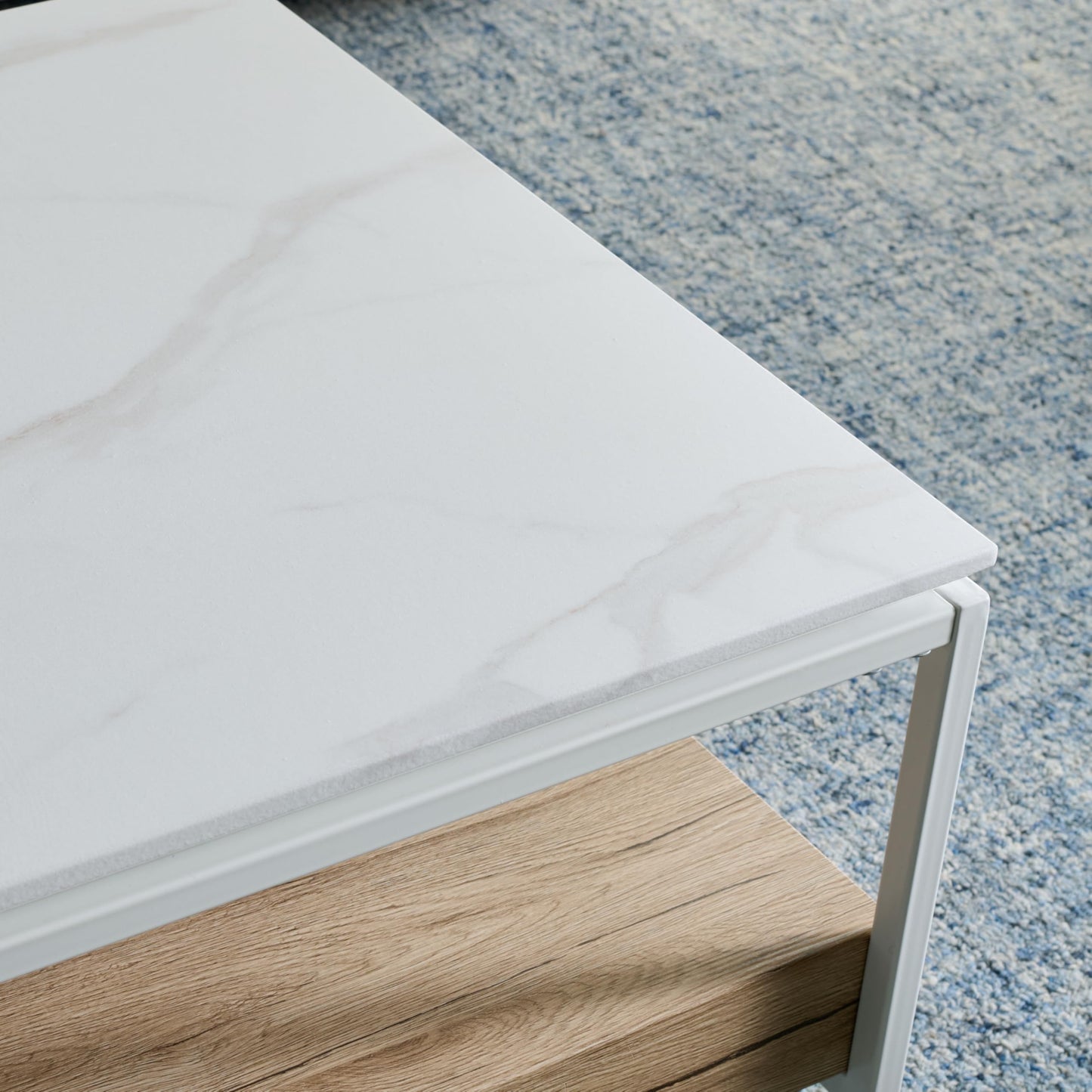 SAFAVIEH Home Collection - Aurelian White Faux Marble Rectangular Coffee Table with Lower Wood Shelf, Modern Design (COF7016A)