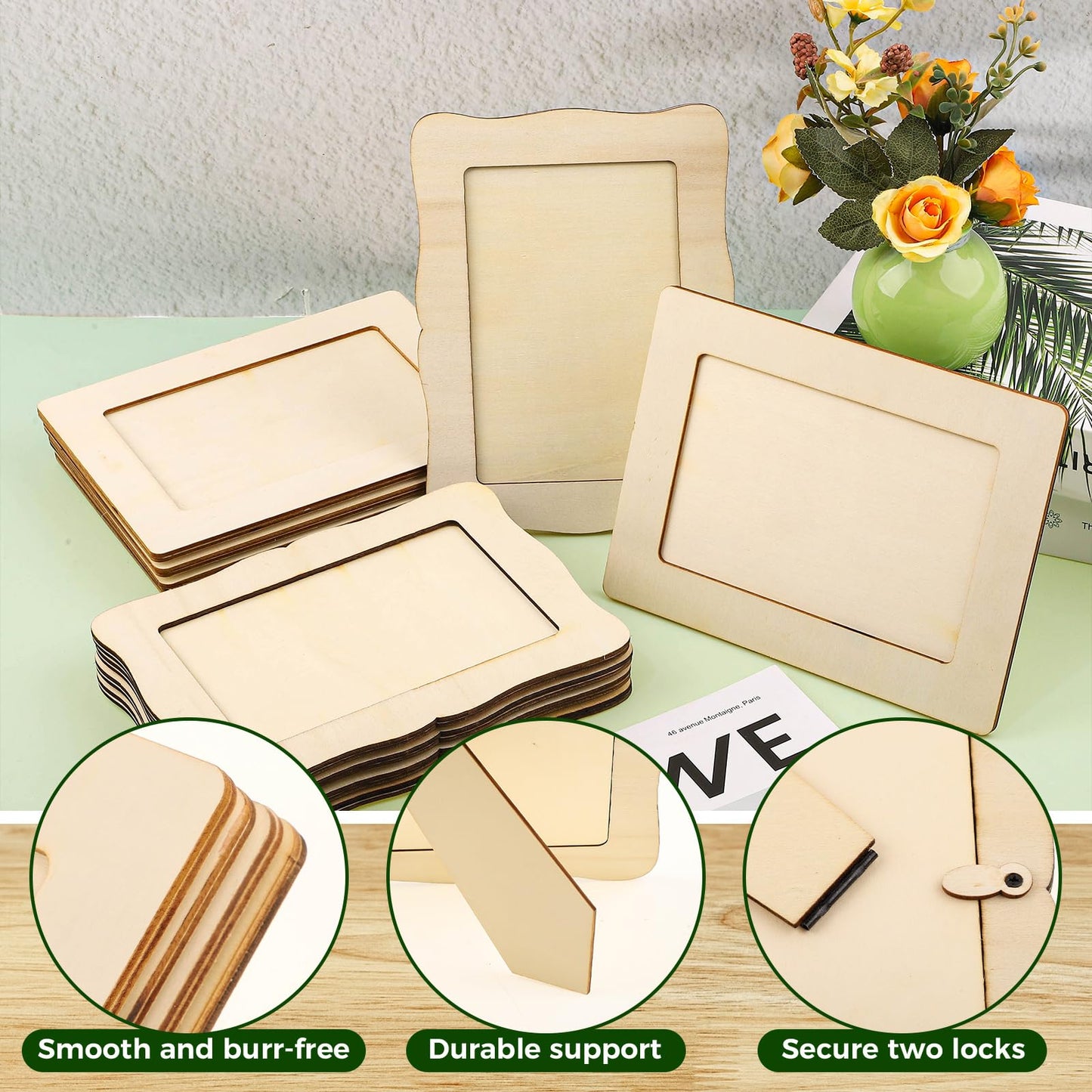 WSICSE 16 Pack Wooden Picture Frames for Crafts, 4" x 6" DIY Picture Frame Craft with 12Pcs Painting Color Pen 6 Sheets Crystal Diamond Stickers Christmas Crafts Gifts for Adults and Kids