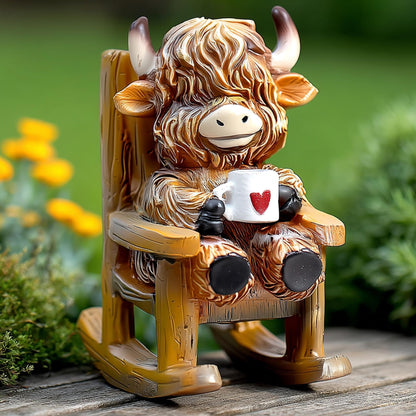 LIULO TOOL Solar Powered Miniature Highland Cow Decor, Fairy Garden Accessories, Outdoor Lights Solar Figures for Outdoor Garden Yard, Gift for Mom Grandma
