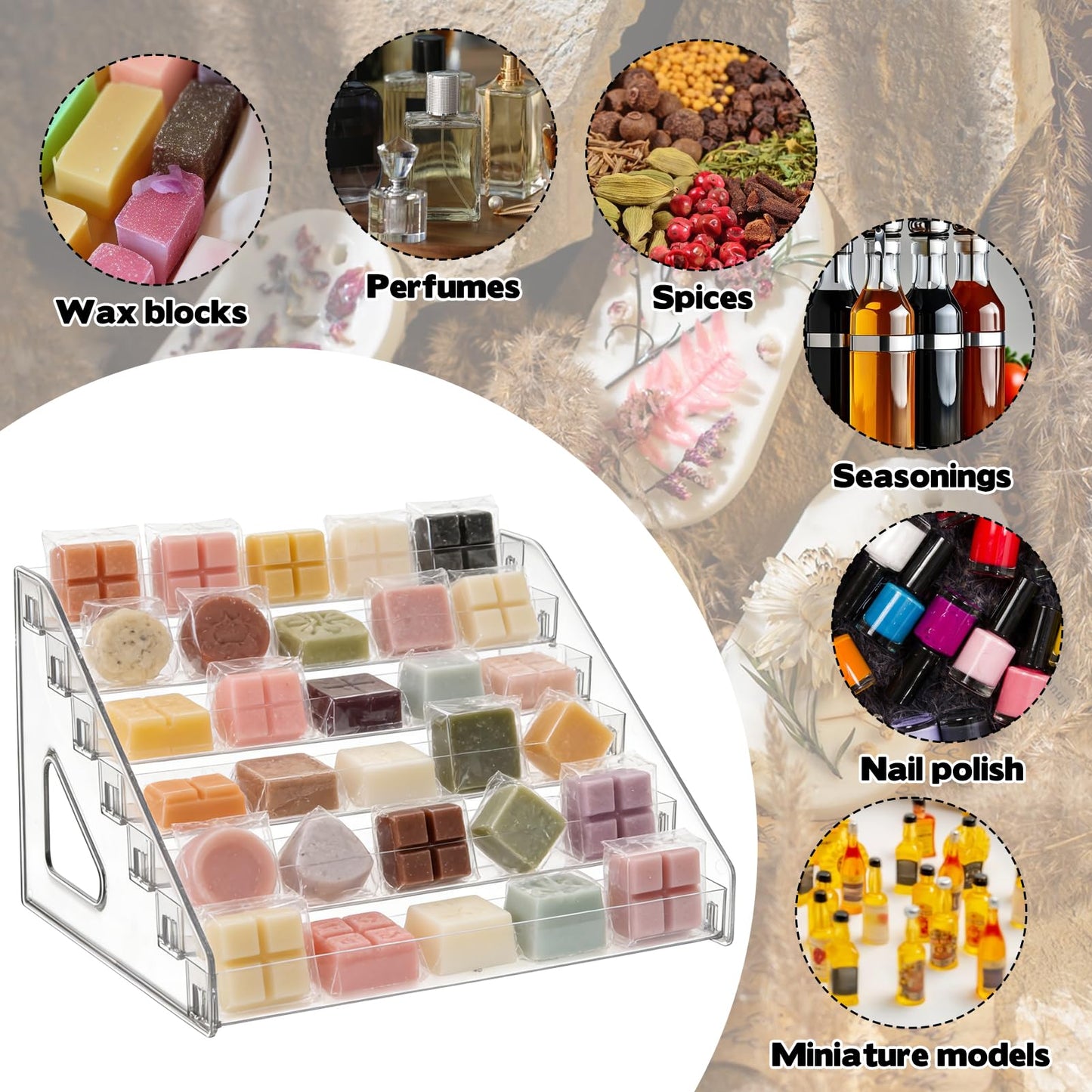 2 Pack 12”Wax Melt Holder Display 7 Tier Clear Acrylic Riser Display Stands Perfume Organizer for Vendor Craft Show Clear Acrylic Display Shelf Wax Melts Storage for Wax Tarts Block Clamshells Candles