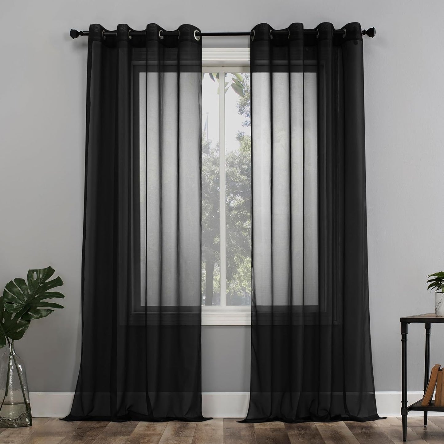 No. 918 Emily Sheer Voile Grommet Curtain Panel, 59" x 63", Black