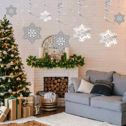 Moon Boat 42Ct Christmas Snowflake Hanging Swirl Decorations from Ceiling - Winter Party Wonderland Xmas Holiday Ornaments